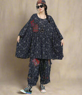 Luxury Bohemian Cotton Linen Patchwork Tunic & Pants Set